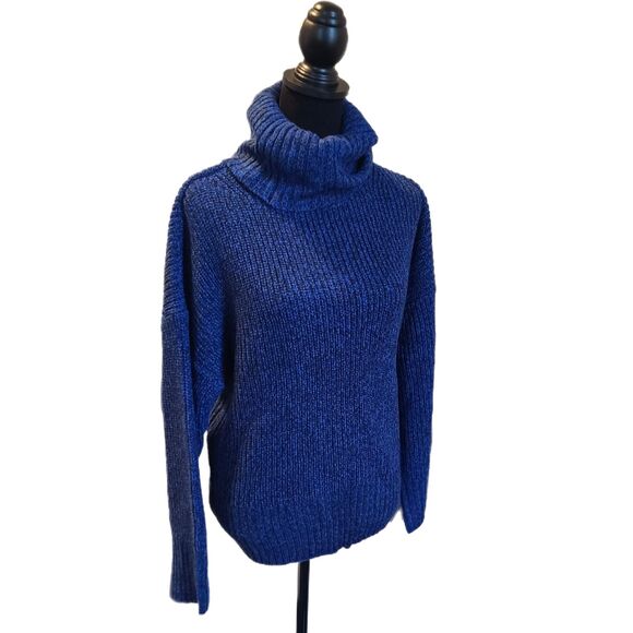 Sanctuary NWT Oversized Blue Marled Chunky Knit Roll Neck Sweater Size L (12-14) - Picture 5 of 11